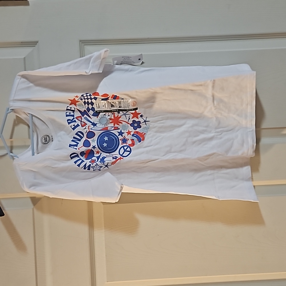 WONDER NATION GIRLS WILD AND FREE GRAPHIC TEE: WHITE:NEW WITH DEFECT: XL(14/16)